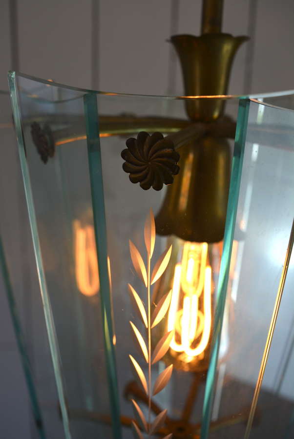PAIR OF MID CENTURY ETCHED GLASS ITALIAN LIGHTS
