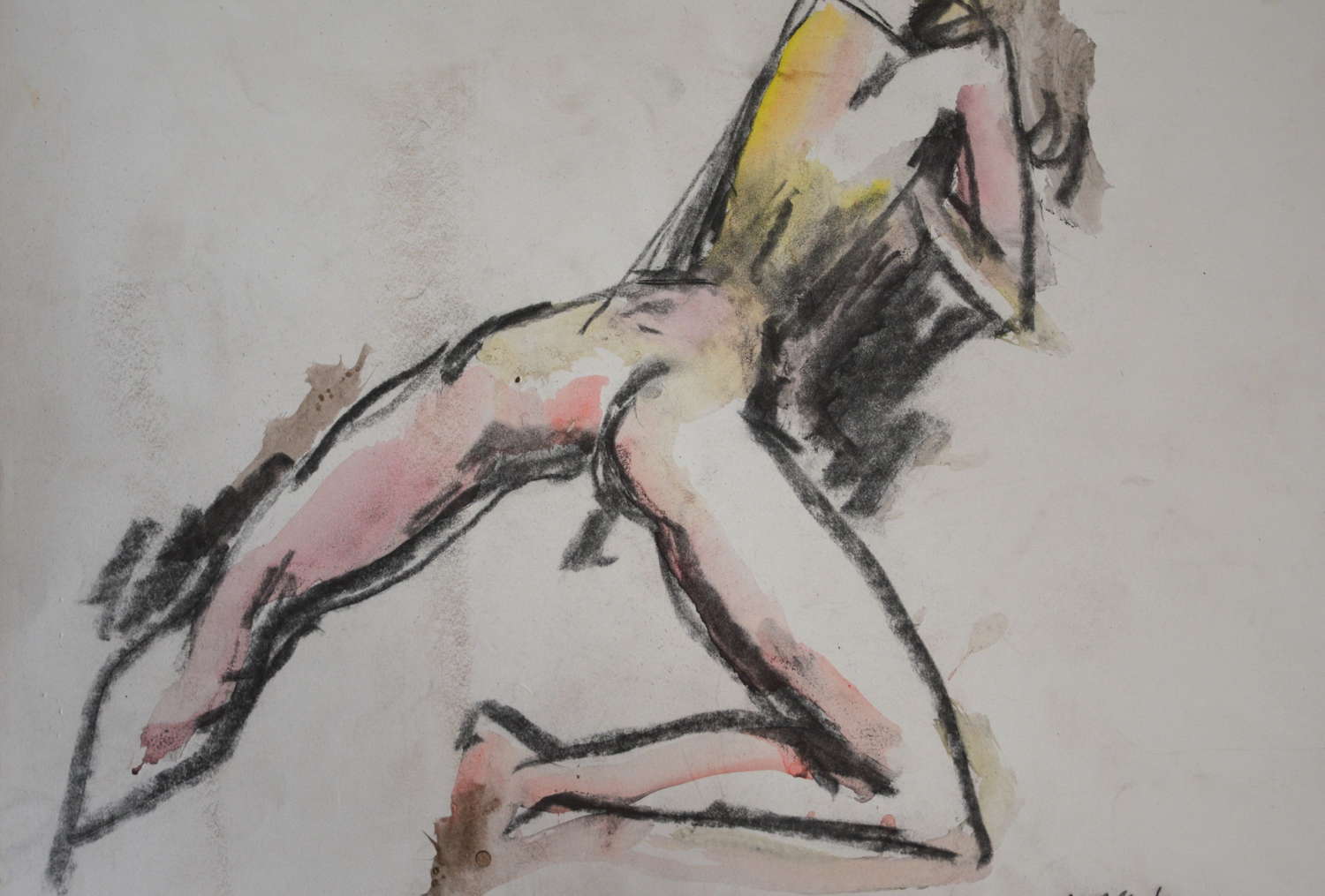 PETER COLLINS CHARCOAL AND WASH NUDE STUDY