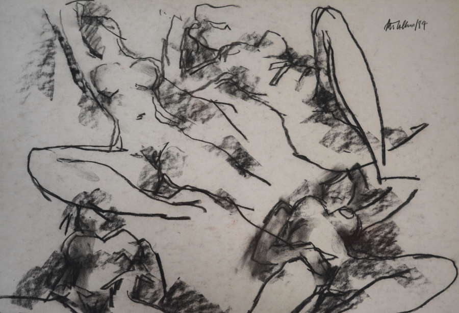 PETER COLLINS CHARCOAL STUDY OF A FEMALE NUDE