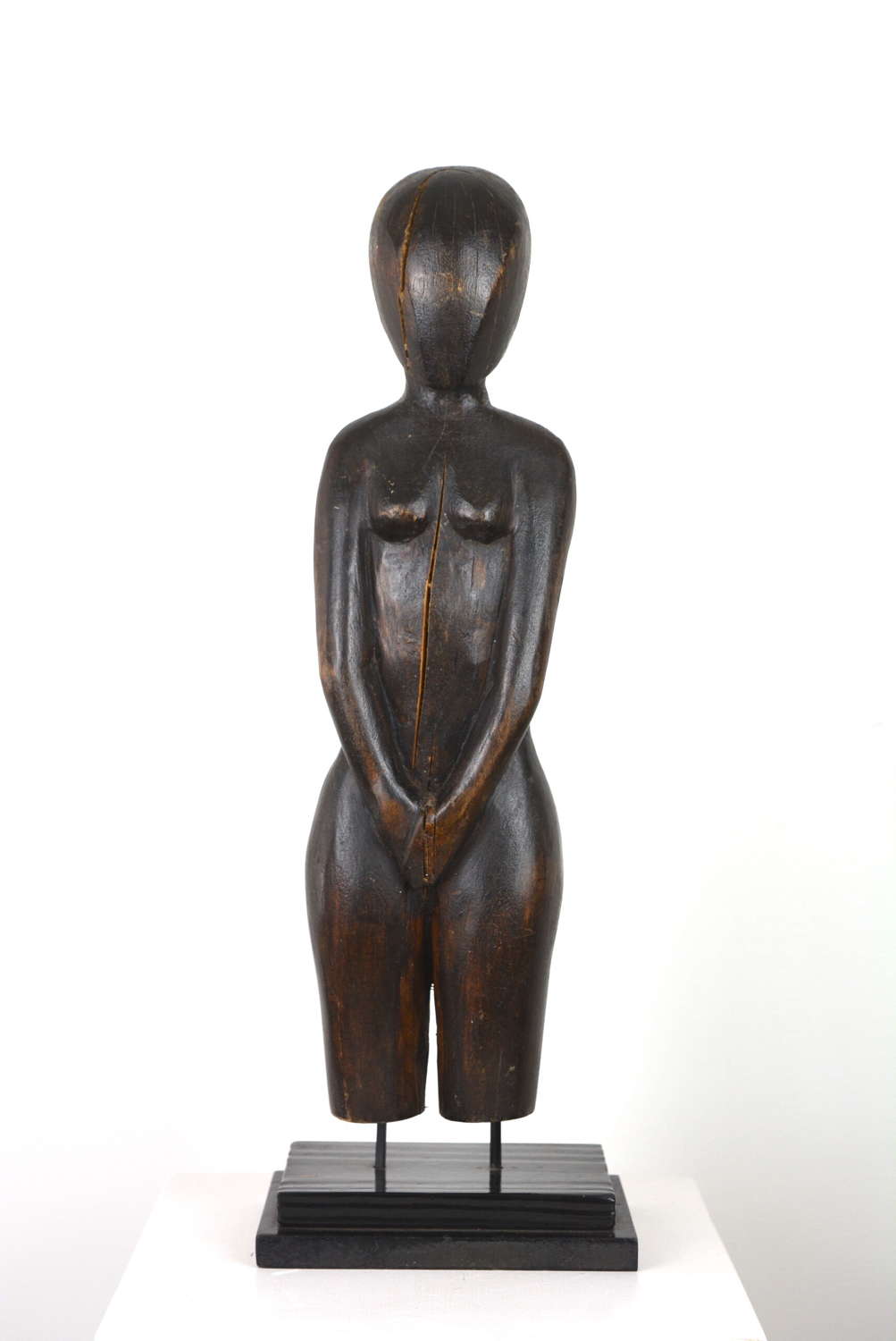 MID CENTURY CARVED WOODEN FIGURE OF NAIVE FORM