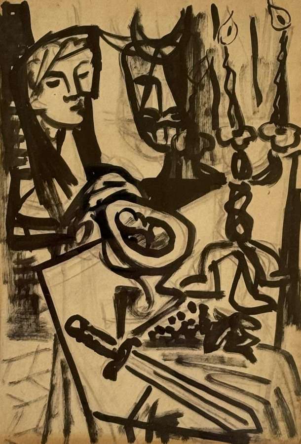INK STUDY WITH FIGURE AND SWORD BY JACQUES DEMOULIN