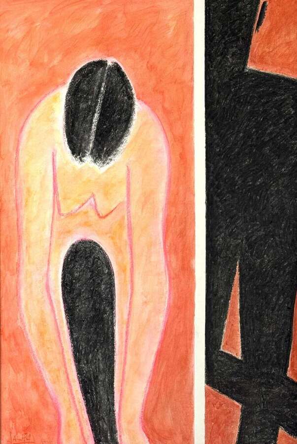 ROBERT SAINTGERY ABSTRACT COMPOSITION WITH NUDE WOMAN