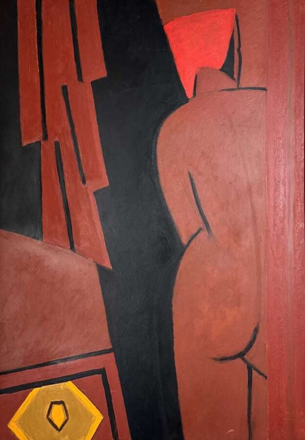 ROBERT SAINTGERY ABSTRACT COMPOSITION WITH WOMAN FROM BEHIND